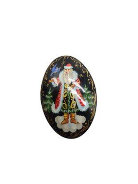 Hand-Painted Wooden Santa Claus Brooch Pin With Gold Accents Festive 2.5 In